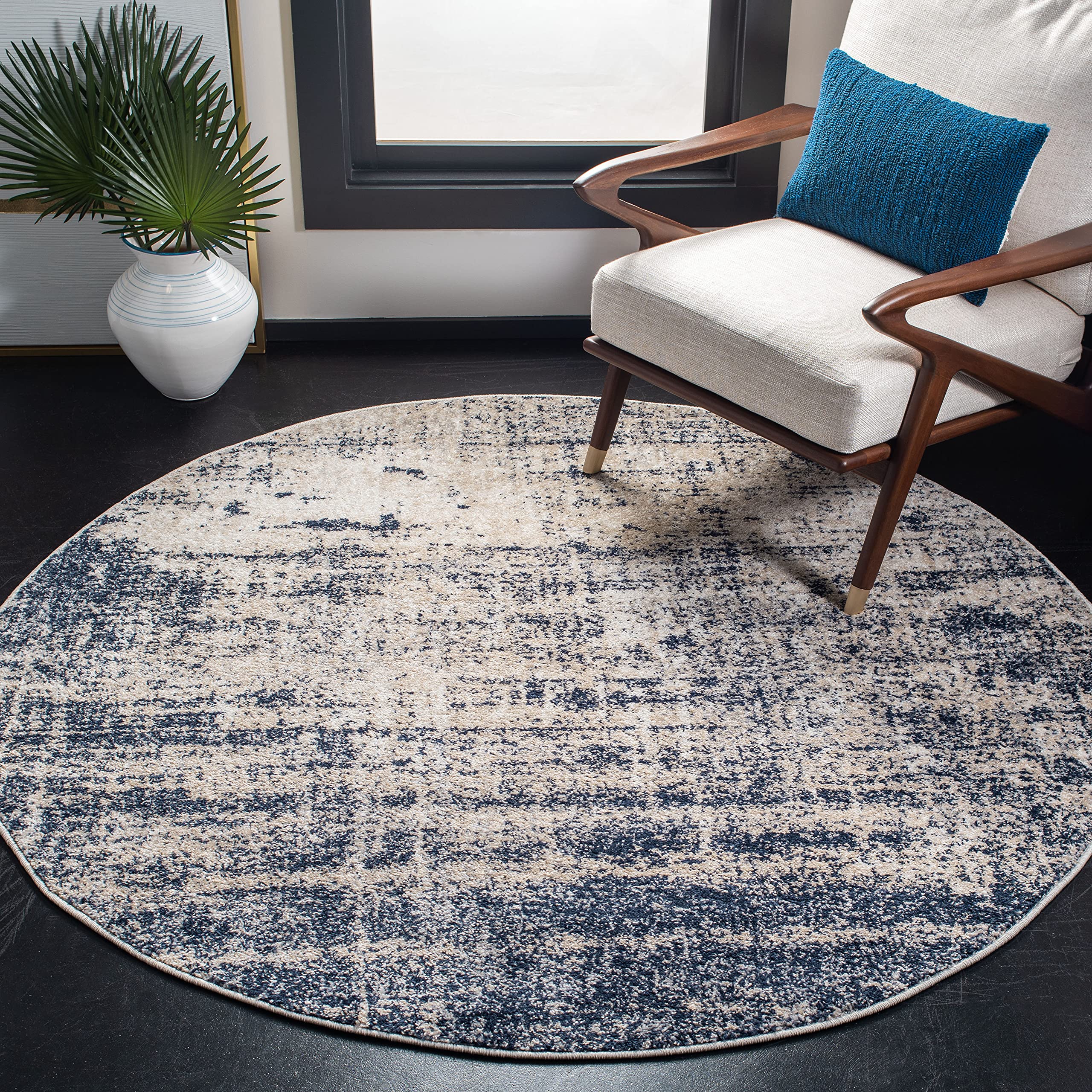 SAFAVIEH Adirondack Collection 6' Round Gold / Navy ADR207C Modern Abstract Non-Shedding Dining Room Entryway Foyer Living Room